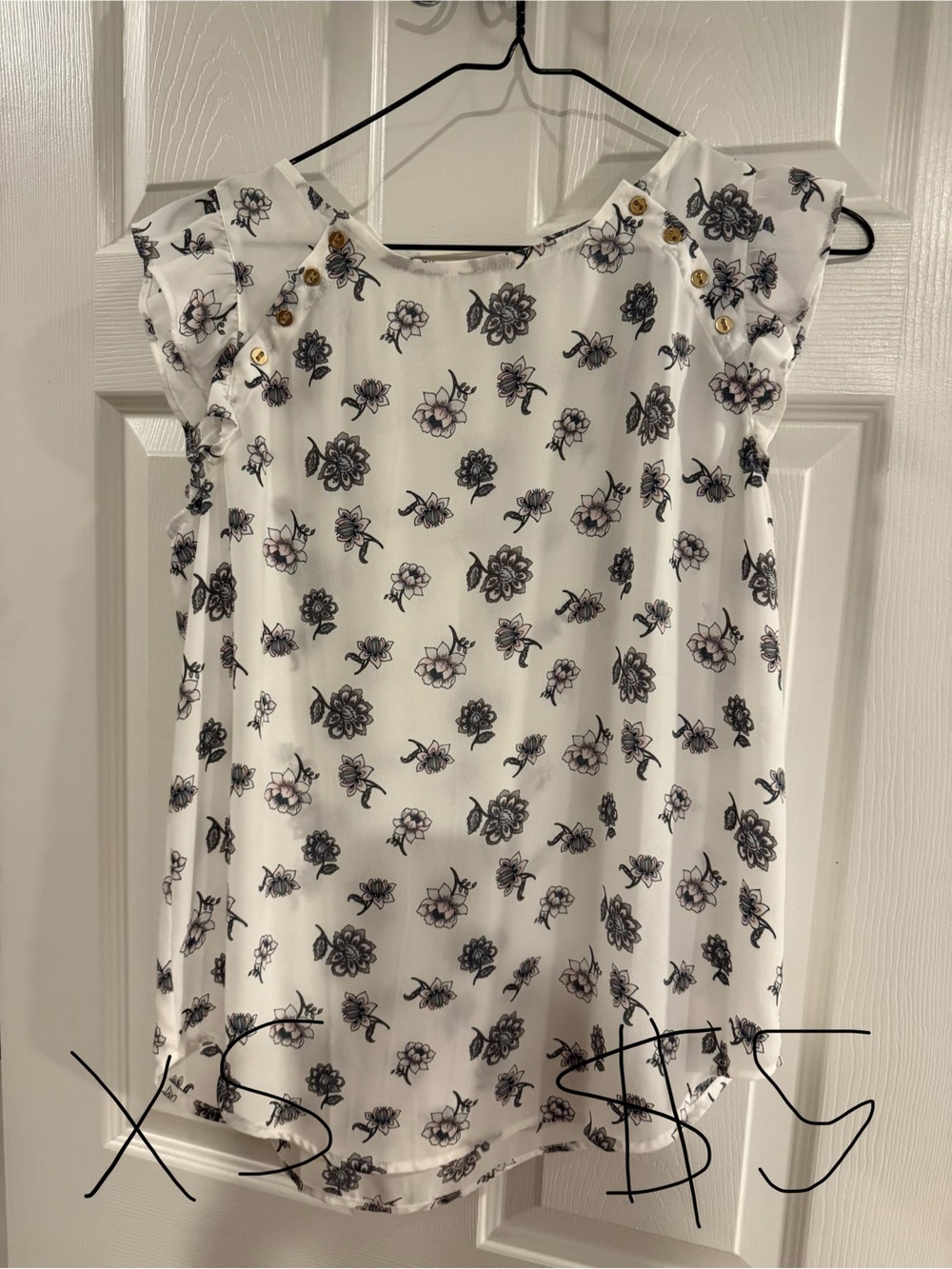 White Floral Button-Shoulder Blouse